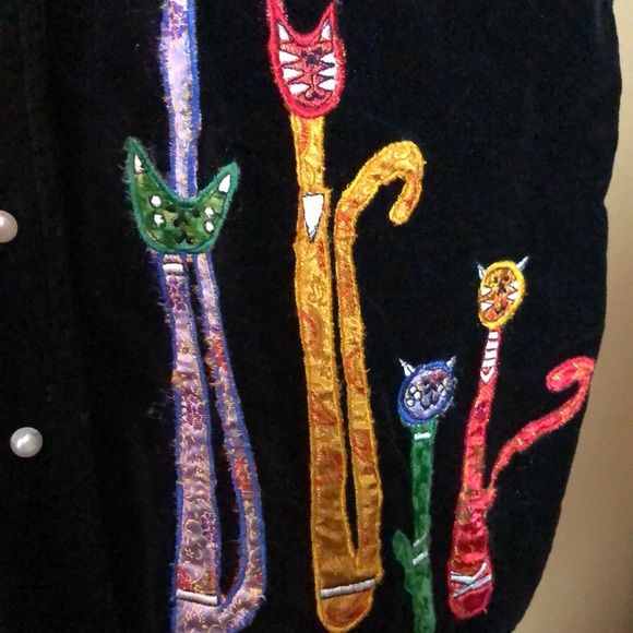 Vintage DRESS BARN Size 1X Embroidered Cat Kitty Kitten Patch Velvet Cotton NWOT - Picture 10 of 16